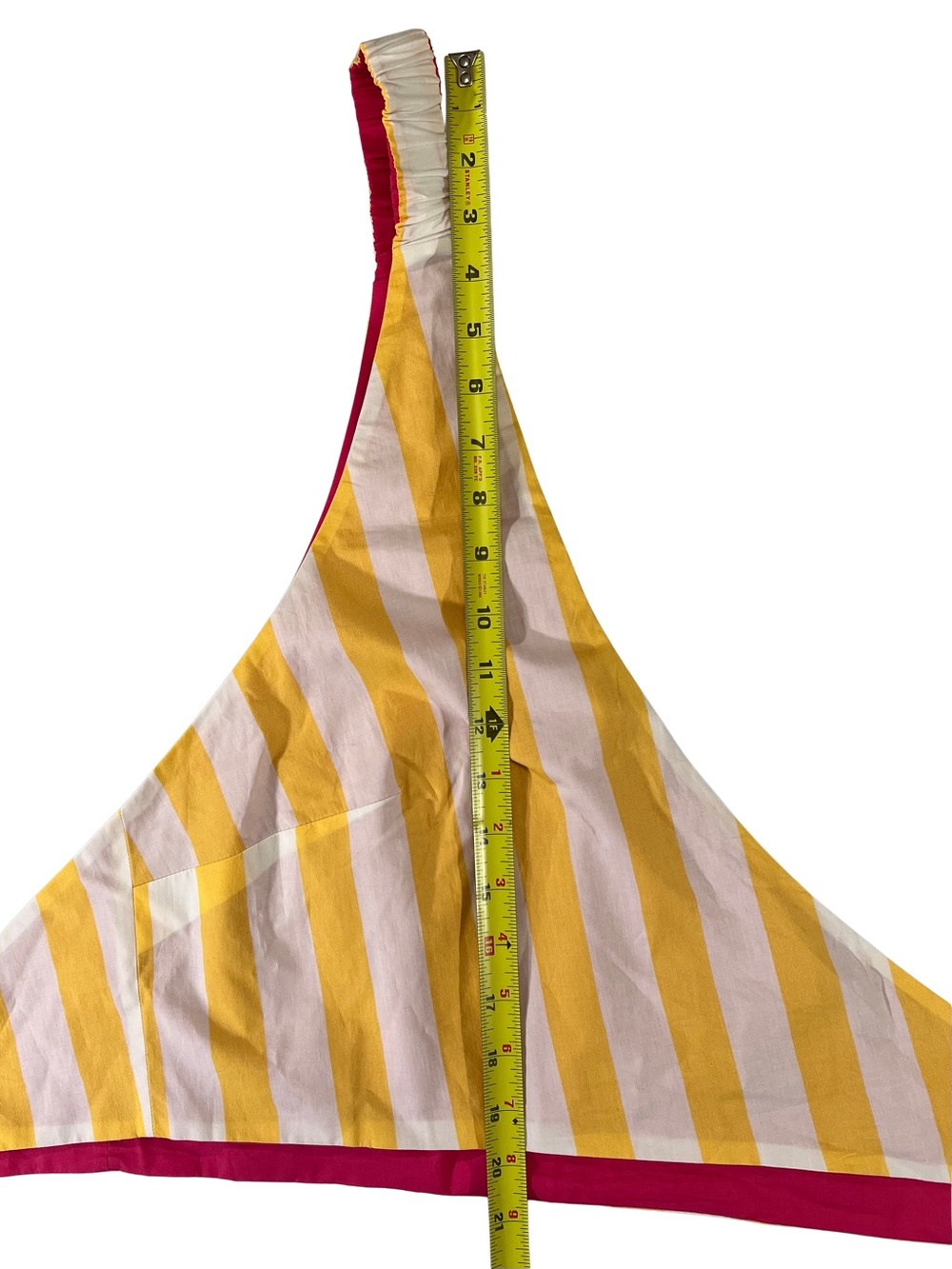 Striped Summer Yellow & White Reversible Hot Pink Tie-Front Crop Halter Top - Picture 5 of 7